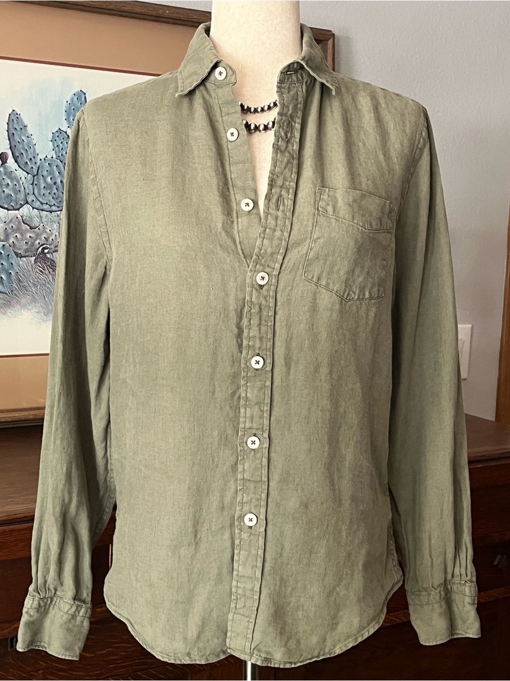 Todd Snyder Baird McNutt 100% Irish linen olive shirt